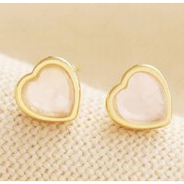 Rose Quartz Heart Stud Earrings in Gold - pink/gold - one size