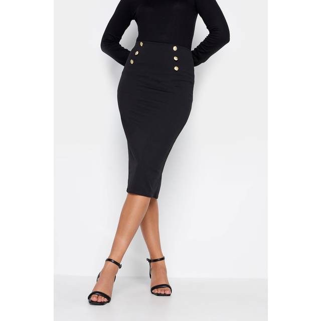 Lts Tall Black Button Tube Skirt 20 Lts | Tall Women's Midi Skirts