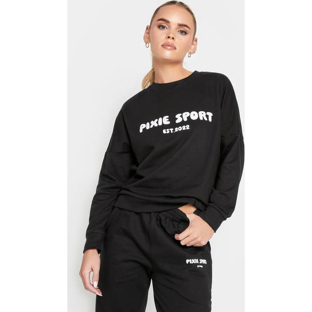 Pixiegirl Petite Black 'Pixie Sport' Slogan Sweatshirt 14 Pixiegirl | Petite Women's Hoodies & Sweatshirts