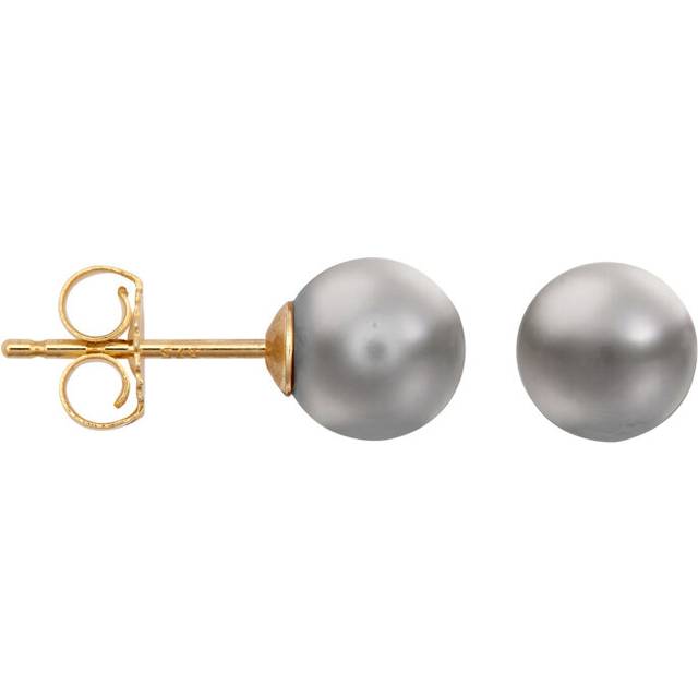 Jewelco London Ladies 9ct Yellow Gold Grey Round Akoya Cultured Pearl Full Moon Stud Earrings 7mm - JES361