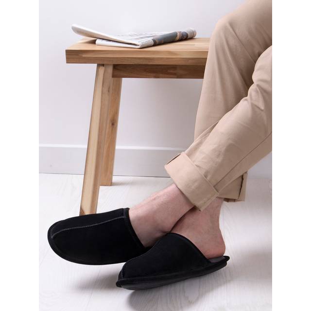 TOTES Isotoner Suede Mule - Black, Black, Size 8, Men