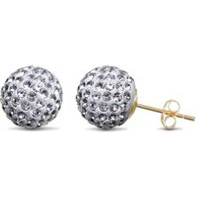 Jewelco London Ladies 9ct Yellow Gold White Round Crystal Disco Ball Stud Earrings, 10mm - JES215