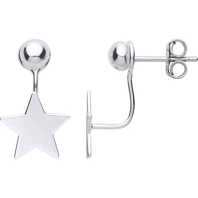 Jewelco London Ladies Sterling Silver Convertible Star Ball Stud Drop Jacket Earrings - GVE757