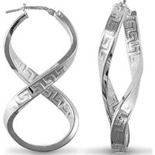 Jewelco London Rhodium Coated Sterling Silver Greek Key fig. of eight  Hoop Earrings - Ladies - AER030