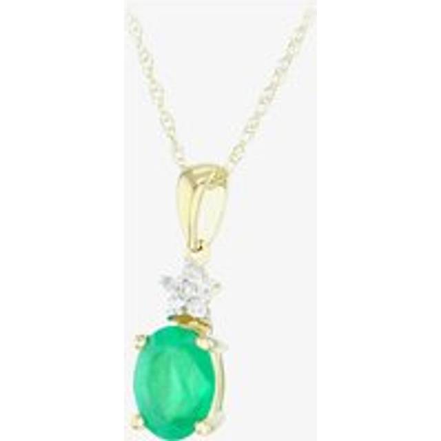 9ct Gold Oval Emerald Diamond Cluster Pendant VP0S296 9KY-EM - Green