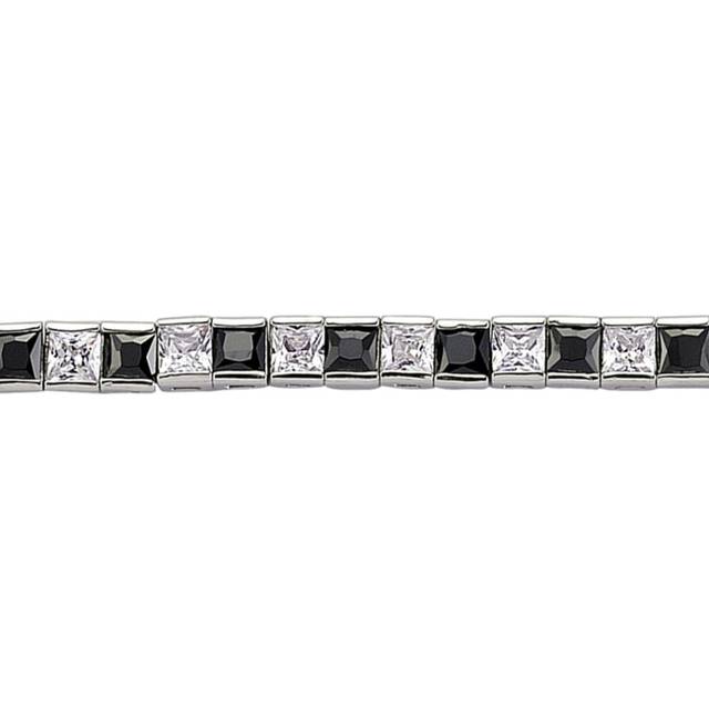 Jewelco London Ladies Sterling Silver Black Princess Cut Cubic Zirconia Alternating Eternity Tennis Bracelet 4mm - GVB103-BLA