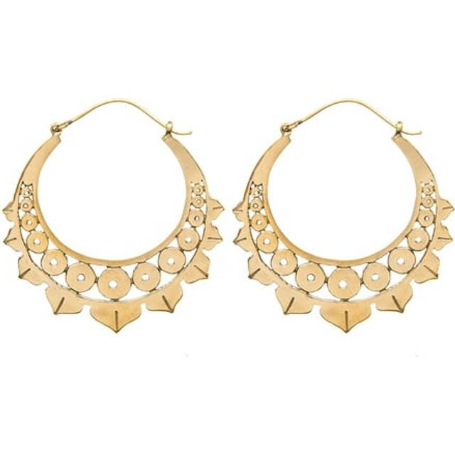Gold hoop earrings brass indian lotus circle pattern mandala - 81stgeneration