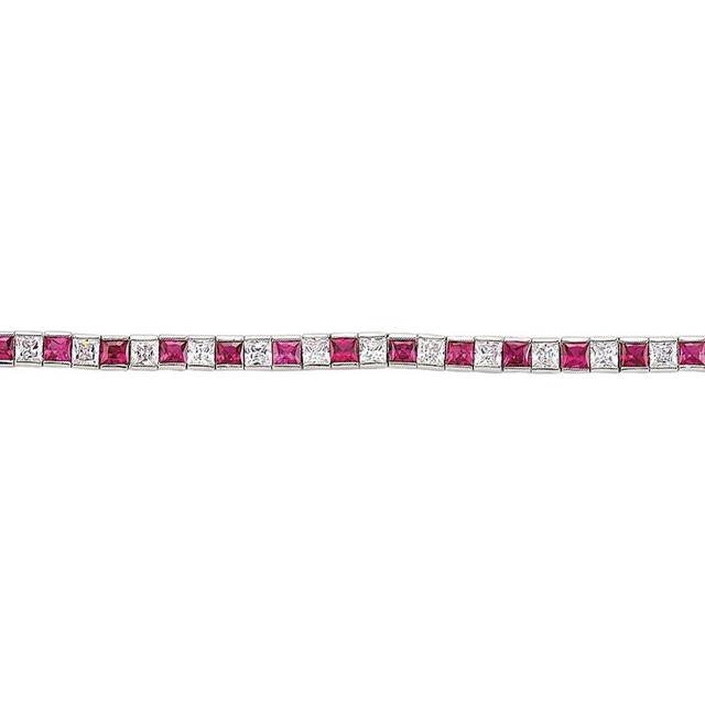 Jewelco London Ladies Sterling Silver Ruby-Red Princess Cut Cubic Zirconia Alternating Eternity Tennis Bracelet 4mm - GVB103-RUB