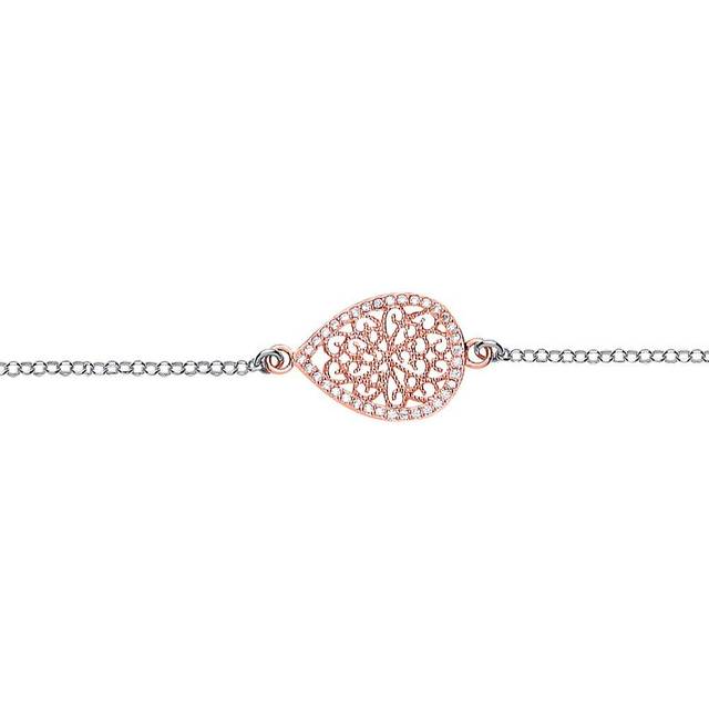 Jewelco London Ladies Rose Gold-Plated Sterling Silver White cubic Zirconia Filigree Tears of Joy Medallion Bracelet - GVB366ROSE
