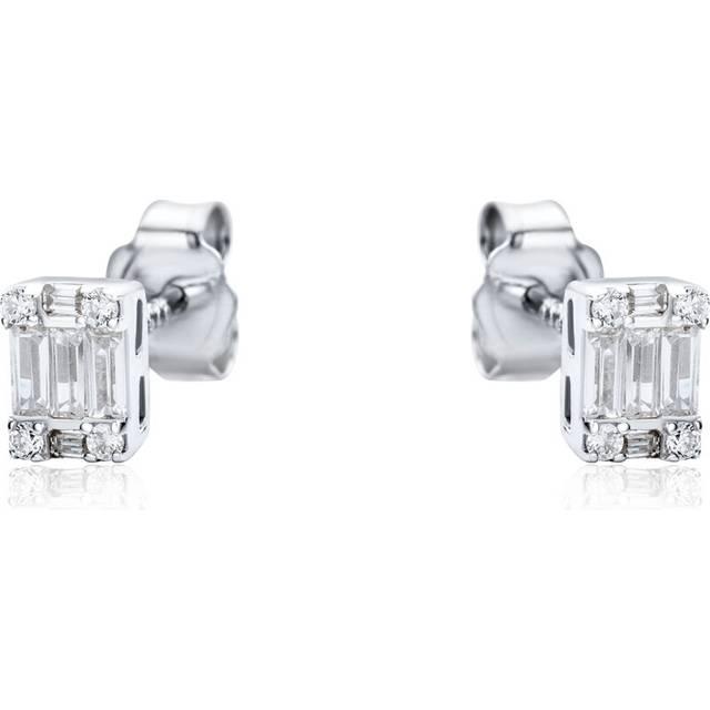 Jewelco London Rhodium Plated Sterling Silver White Cubic Zirconia Illusion Solitaire Cluster Stud Earrings - RE42794