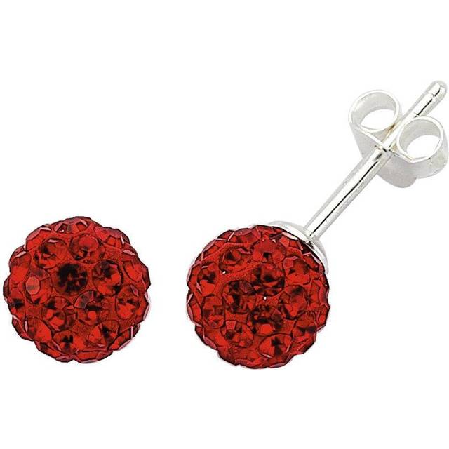Jewelco London Ladies Sterling Silver Red Crystal Disco Ball Stud Earrings - GVE142R