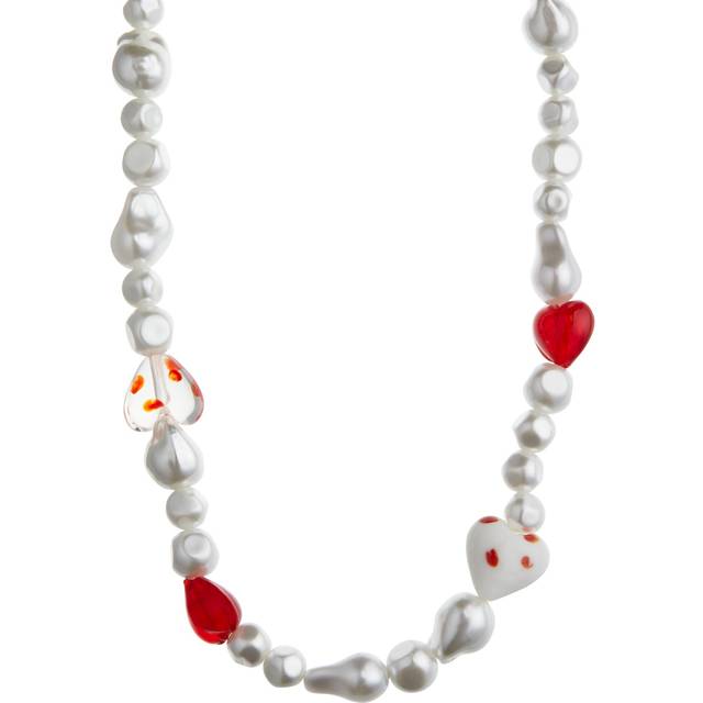 Statement Pearl & Glass Heart Necklace - Orelia - Gold