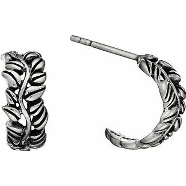 925 sterling silver hoop earrings small laurel leaf branch stud hoops - silverly