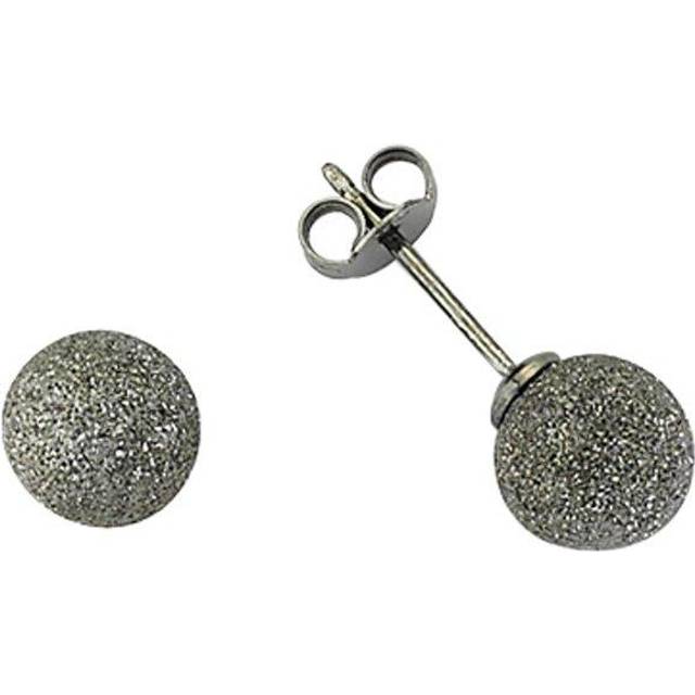 Jewelco London Ladies Sterling Silver Black Frosted Moondust Ball Stud Earrings 8mm - GVE307BLK