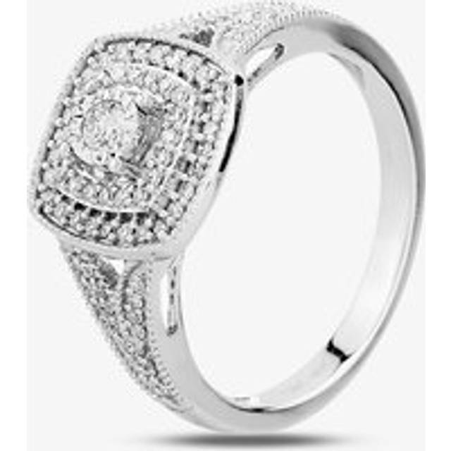 9ct White Gold 0.33ct Diamond Split Shouldered Cushion Cluster Ring THR23794-33 O - Silver