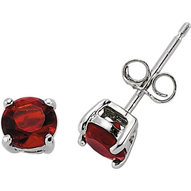 Jewelco London Ladies Sterling Silver Ruby-Red Cubic Zirconia Double Gallery Solitaire Stud Earrings 5mm - RD5RU