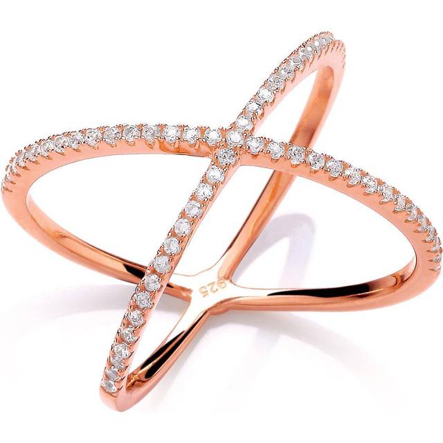 (L) Jewelco London Rose Gold-Plated Sterling Silver Cubic Zirconia Pave X Crossover Eternity Ring