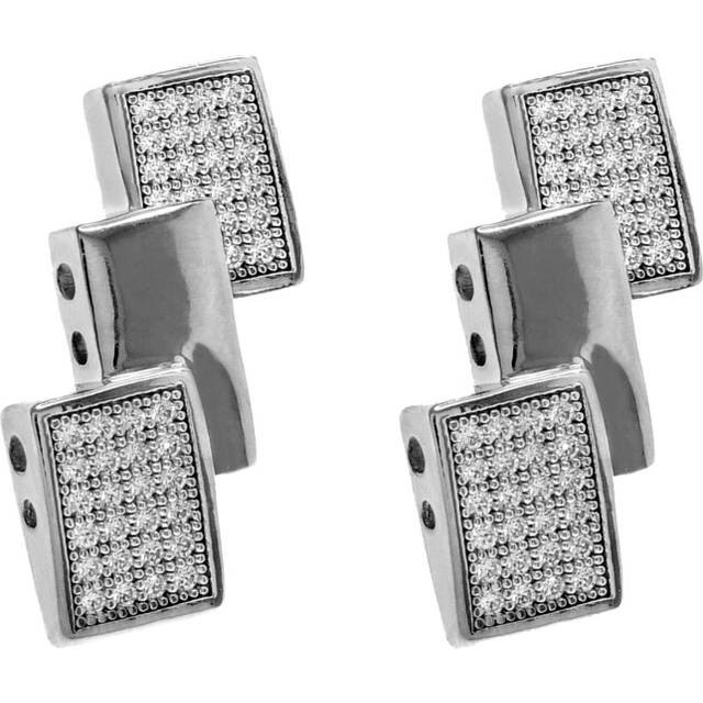 Jewelco London Rhodium Plated Sterling Silver White Cubic Zirconia Triple Rectangle Drop Earrings - RE1274