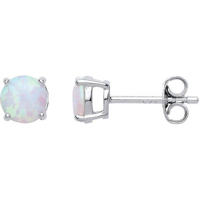 Jewelco London Ladies Sterling Silver Opal Double Gallery Solitaire Stud Earrings - RD6OP
