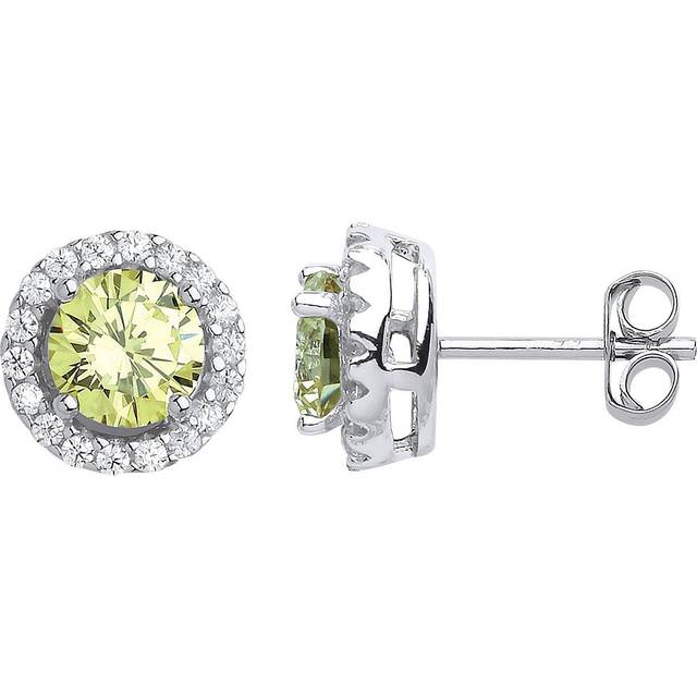 Jewelco London Ladies Sterling Silver Peridot-Green Cubic Zirconia Halo Solitaire Stud Earrings - GVE419PER