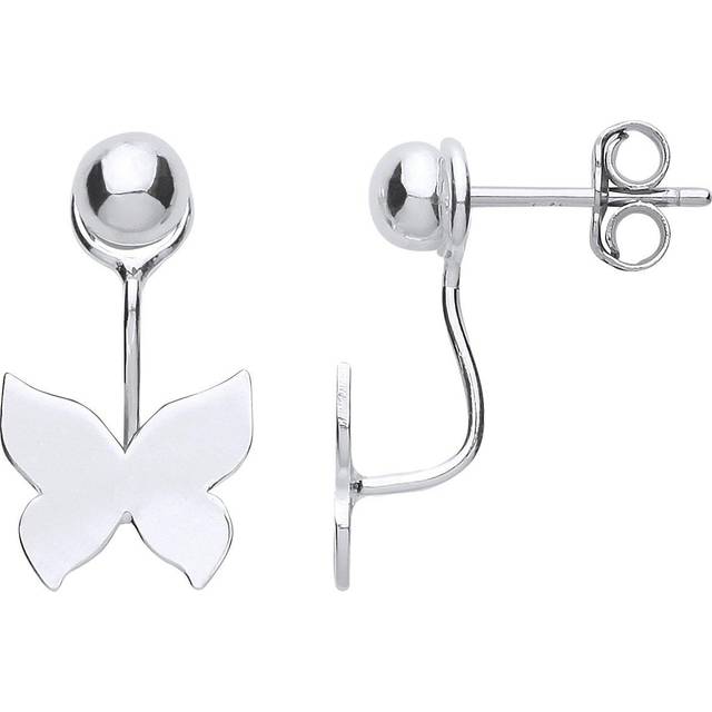 Jewelco London Ladies Sterling Silver Convertible Butterfly Ball Stud Drop Jacket Earrings - GVE758