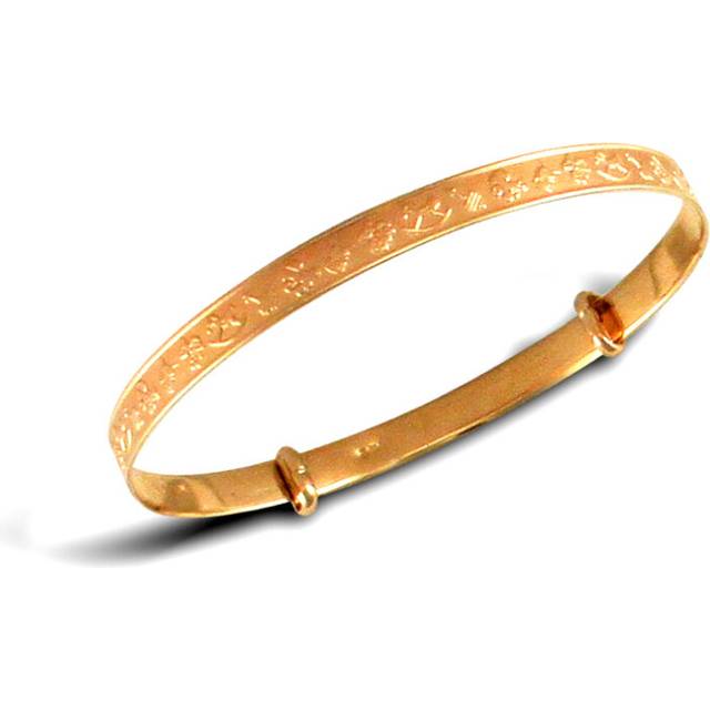 Jewelco London Solid 9ct Yellow Gold Nursery Rhymes Learning Toys Pattern 3mm Expanding Baby Bangle Bracelet - JKB008