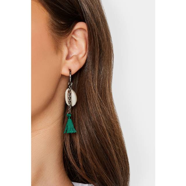 Silver Tone Shell Tassel Earrings - One Size