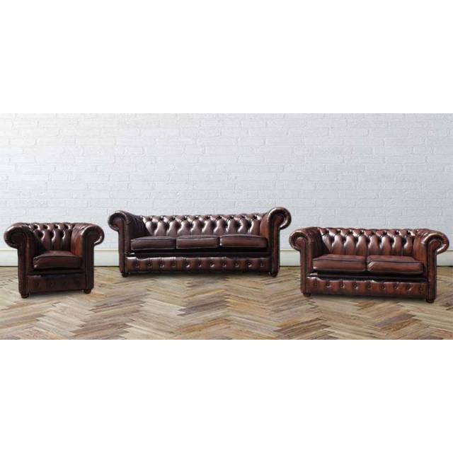 Chesterfield 3+2+1 Seater Real Antique Brown Leather Sofa Suite Offer