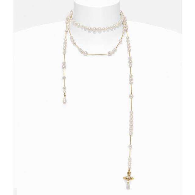 Vivienne Westwood Broken Pearl Necklace Gold Swarovski Crystals Women - ---