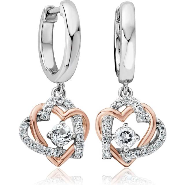 Forever Yours Sterling Silver Heart Drop Earrings with Topaz - Metallics - One Size