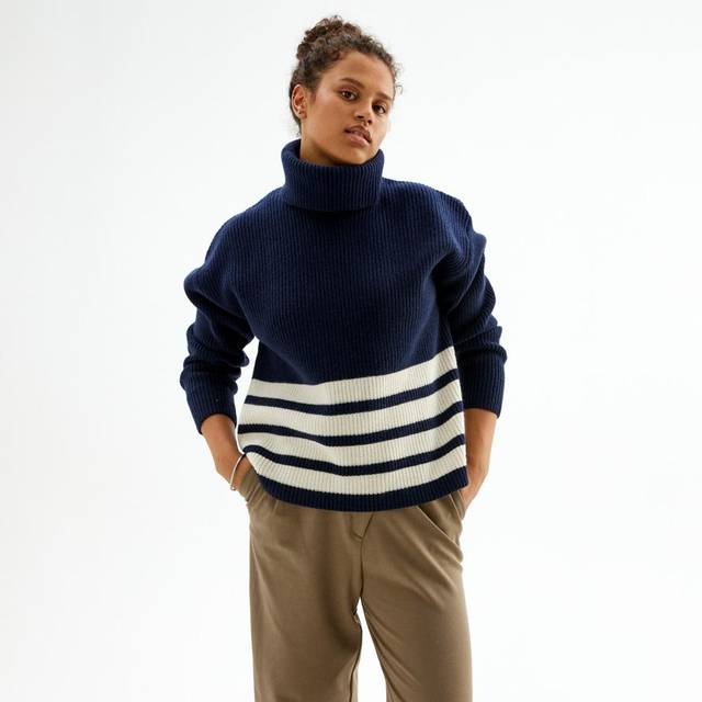 Ulltröja med Avtagbar Polokrage Merinoull - Blue - XS