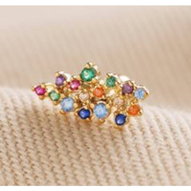 Rainbow Crystal Cluster Barbell Earring in Gold - gold/blue/green - one size