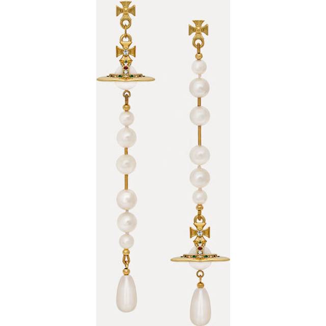 Vivienne Westwood Broken Pearl Earrings Gold Swarovski Crystals Women - ---