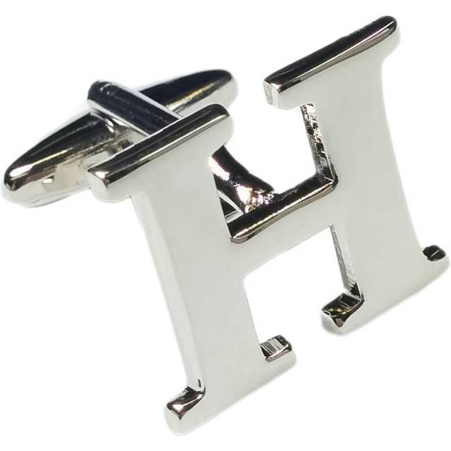 (Letter H) Mix And Match Silver Alphabet Letter Cufflinks Sold Individually So You Can Choose Custom Letters - Please Purchase 2 Cufflinks To Complete