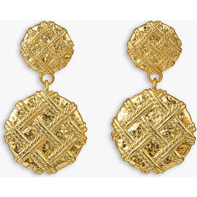 Quilted Texture Medallion Drop Earrings - Orelia - Gold