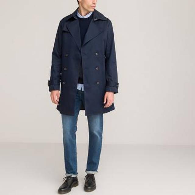 Signatures Water-Repellent Trench Coat with Belt - Navy Blue - L