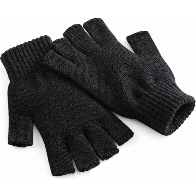 (S/M, Black) Beechfield Unisex Plain Basic Fingerless Winter Gloves
