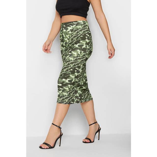 Pixiegirl Khaki Green Camo Print Stretch Tube Midi Skirt 16 Pixiegirl | Petite Women's Skirts