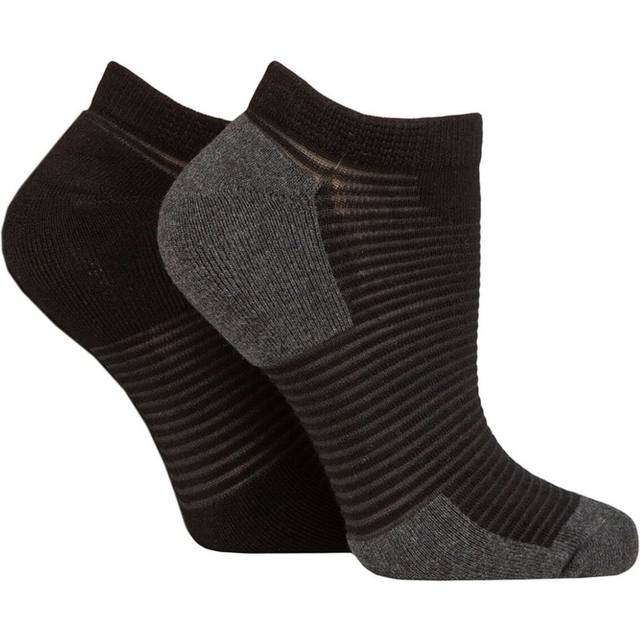 Women's 2 Pair Elle Bamboo Sheer Stripe Cushioned Heel and Toe No-Show Socks Black 4-8