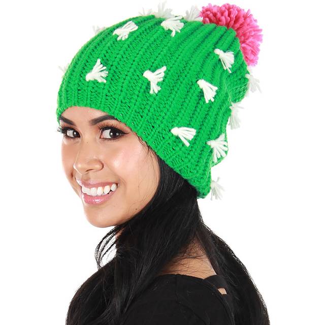 Cactus Knit Slouch Adult Beanie | Costume Hats - Green&#47;Pink&#47;White (One-Size)