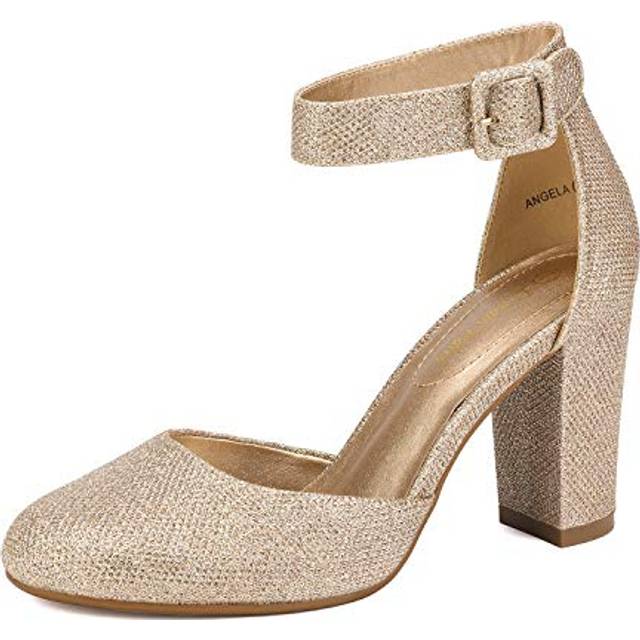 DREAM PAIRS WomenAs gold glitter High Heel Ankle Strap Party Pumps Sho