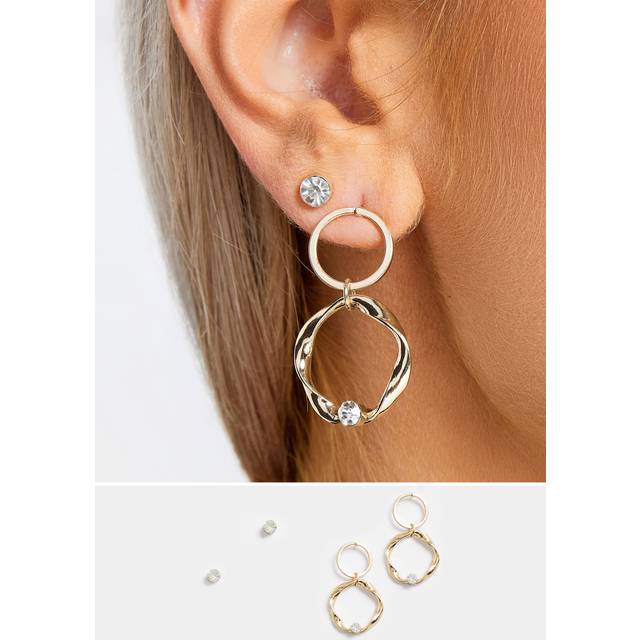 2 Pack Gold Tone Twisted Circle & Stud Earring Set - One Size