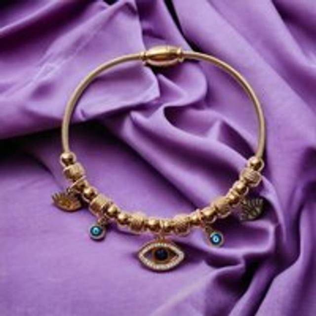 Rose Gold Evil Eye Dangle Charms Protection Dangly Bracelet - One Size