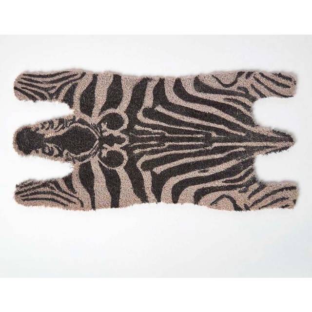 Black and White Animal Print Coir Zebra Shaped Non-Slip Doormat