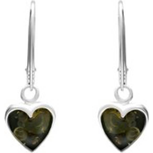 Sterling Silver Green Amber Heart Hook Earrings