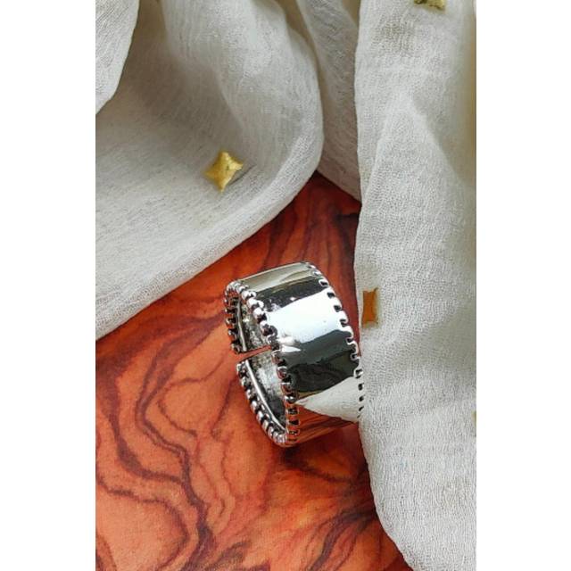 Adjustable Wide Thick Silver Band Cuff Thumb Statement Ring - One Size