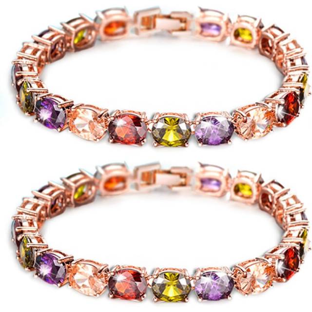 2X Linked Bangle Bracelet Zirconia Chain Fashion Women Gift Bridal, 18CM