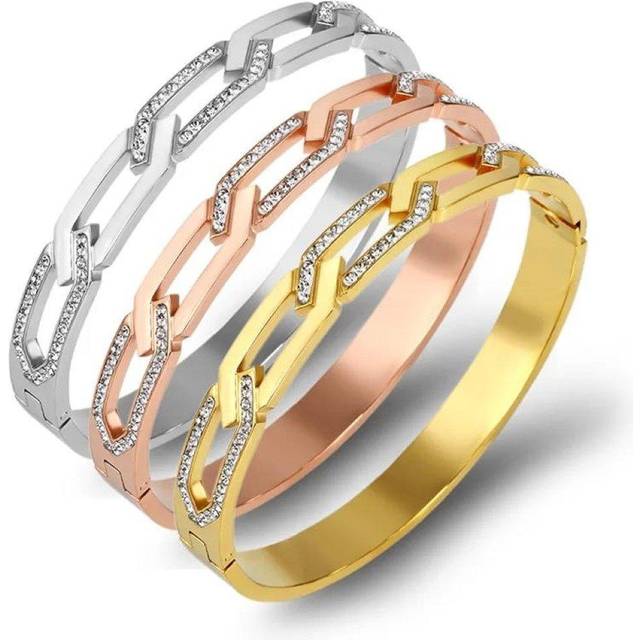Hollow Cross Braided Zircon Chain Rhomb Design Wrist Bangle Bracelet - Rose Gold - One Size