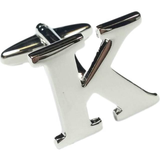 (Letter K) Mix And Match Silver Alphabet Letter Cufflinks Sold Individually So You Can Choose Custom Letters - Please Purchase 2 Cufflinks To Complete
