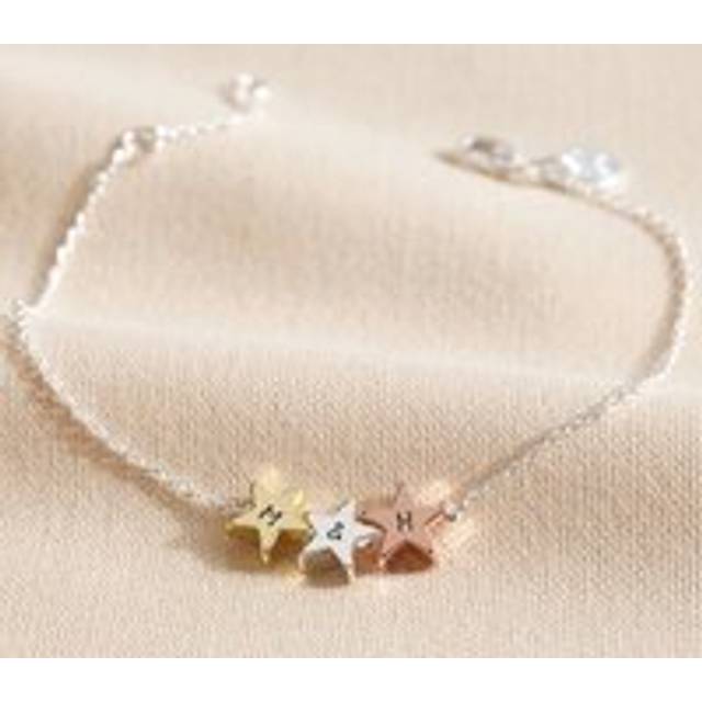 Personalised Mixed Metal Triple Star Bead Bracelet - silver/rose gold/gold - one size
